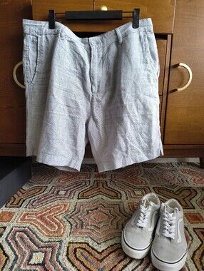 Zara Men's Light Grey Linen Blend Textured Shorts Size 34